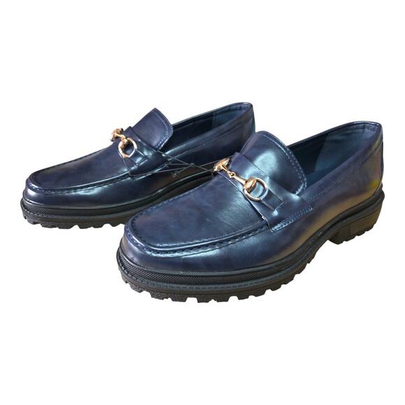 NEW Mossimo Women's Beacon Navy Blue Leather Loafers with Gold Buckle(Size: 9.5) - Picture 5 of 8